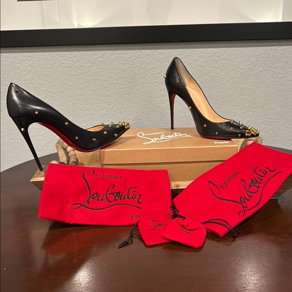 Christian Louboutin Black and Gold Studded Heels